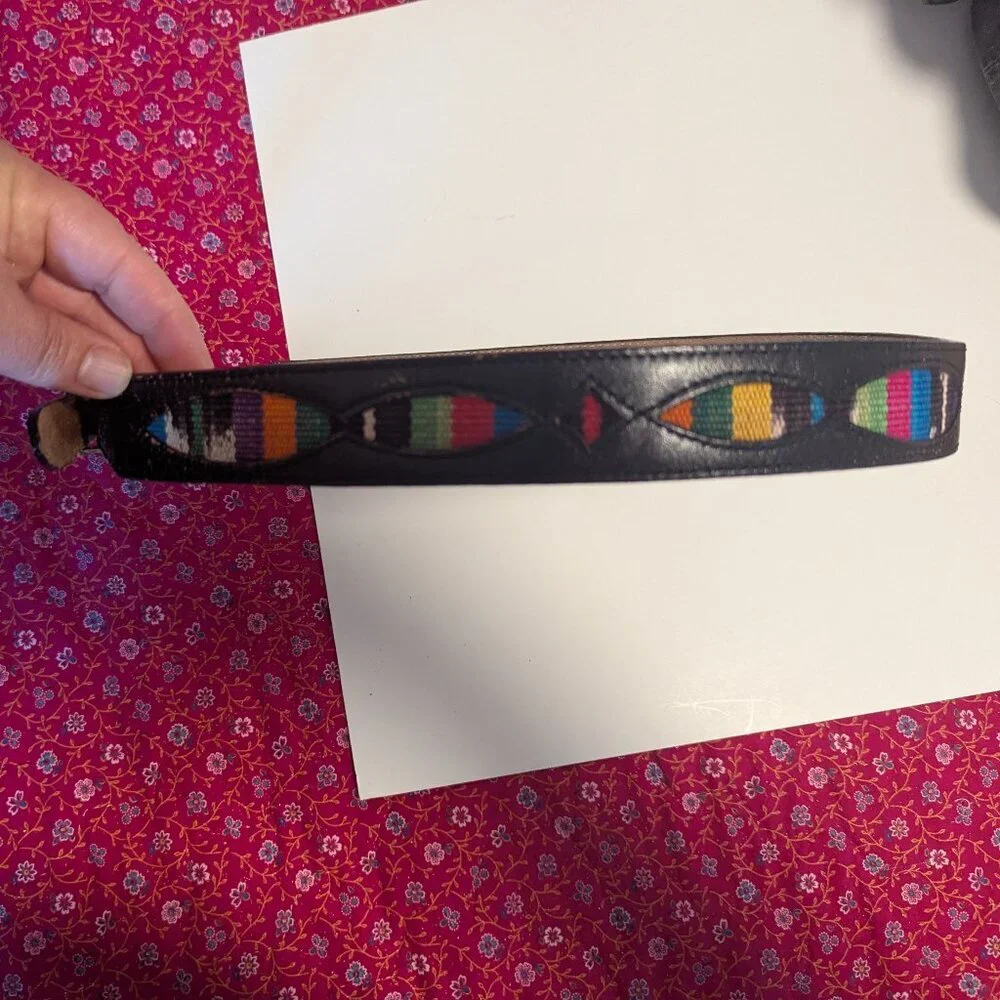 Vintage Silver Creek Leegin‎ Belt Embroidered Leather Western Boho Rainbow